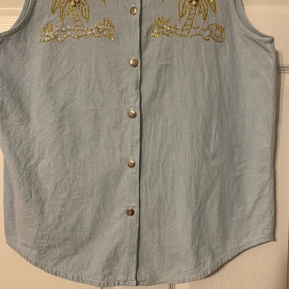 Vintage palm trees sleeveless button down blouse - Picture 8 of 9